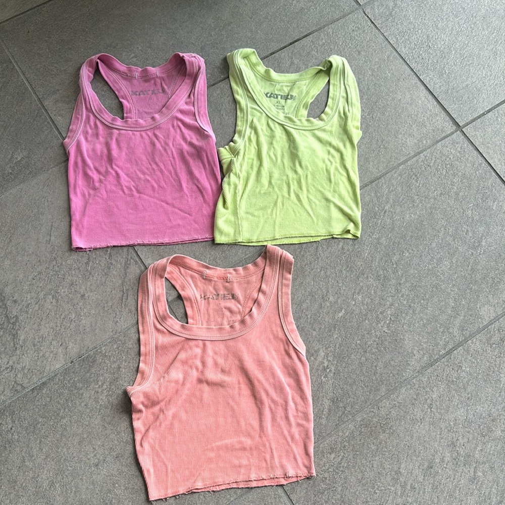 3 Katie j tank tops pink, orange, and yellow all XL